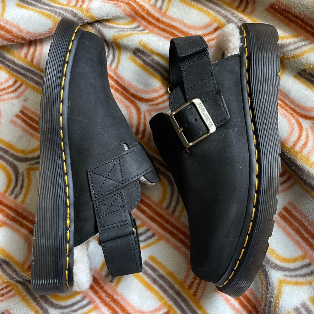 Dr. Martens Black Mules with Buckle